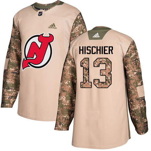 Adidas Devils #13 Nico Hischier Camo Authentic Veterans Day Stitched NHL Jersey - Click Image to Close